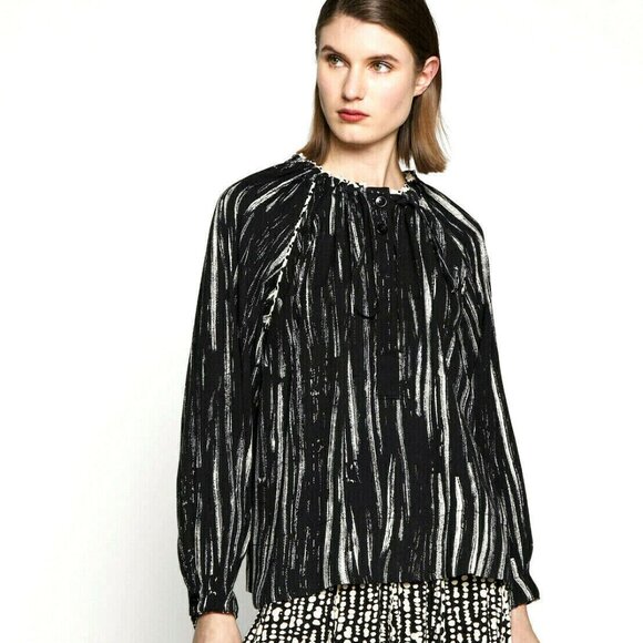 $375 PROENZA Schouler PRINTED GEORGETTE LONG SLEEVE TIE NECK BLOUSE * US 10 - Picture 6 of 7
